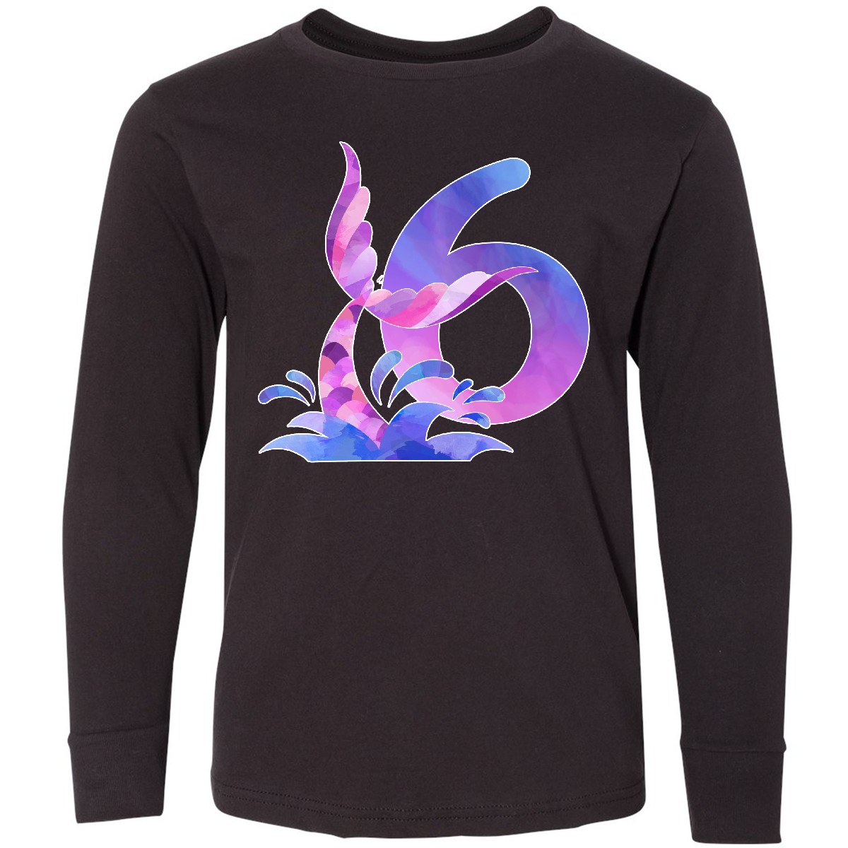 Inktastic 6th Birthday Mermaid Tail Youth Long Sleeve T-Shirt Birthdays Six 6 - Picture 2 of 5