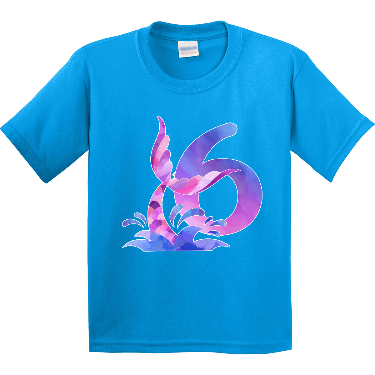 Inktastic 6th Birthday Mermaid Tail Youth T-Shirt Birthdays Six 6 Turning Splash - Picture 7 of 10