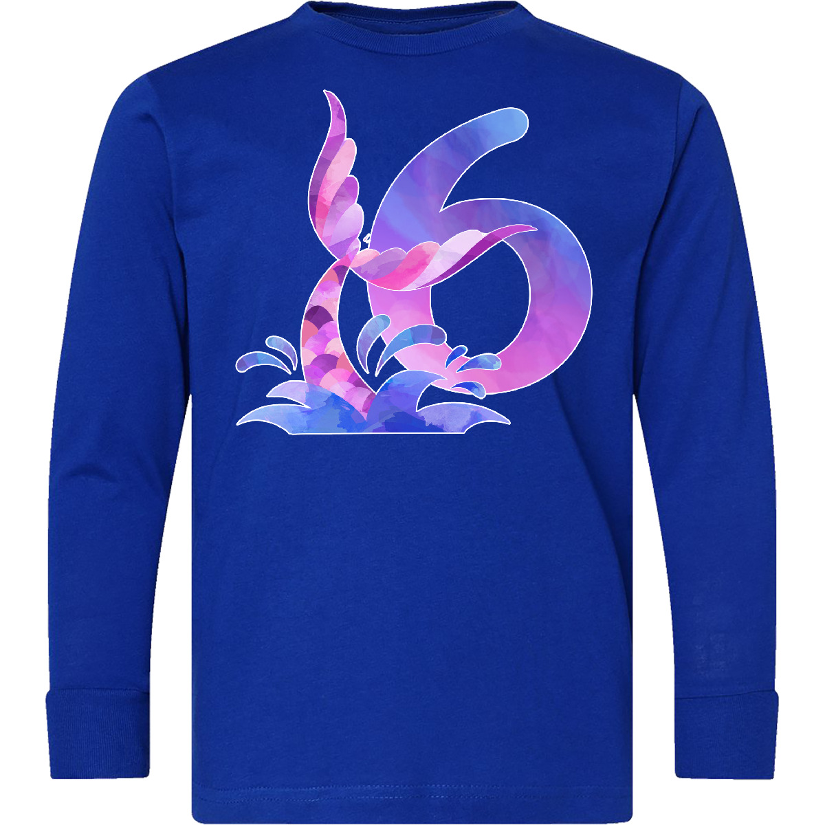 Inktastic 6th Birthday Mermaid Tail Youth Long Sleeve T-Shirt Birthdays Six 6 - Picture 5 of 5