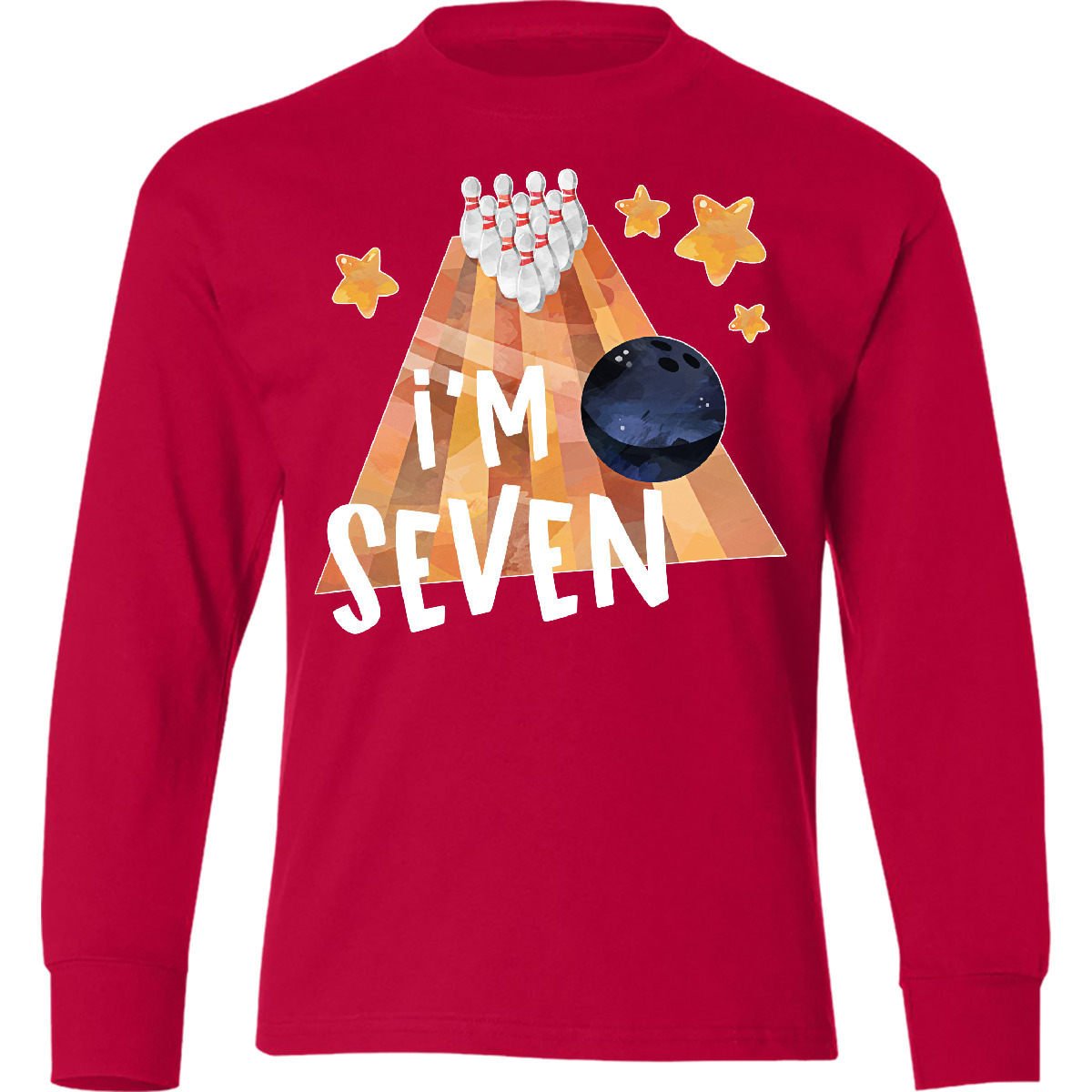 Inktastic I'm Seven Bowling Ball And Pins 7th Birthday Youth Long Sleeve T-Shirt