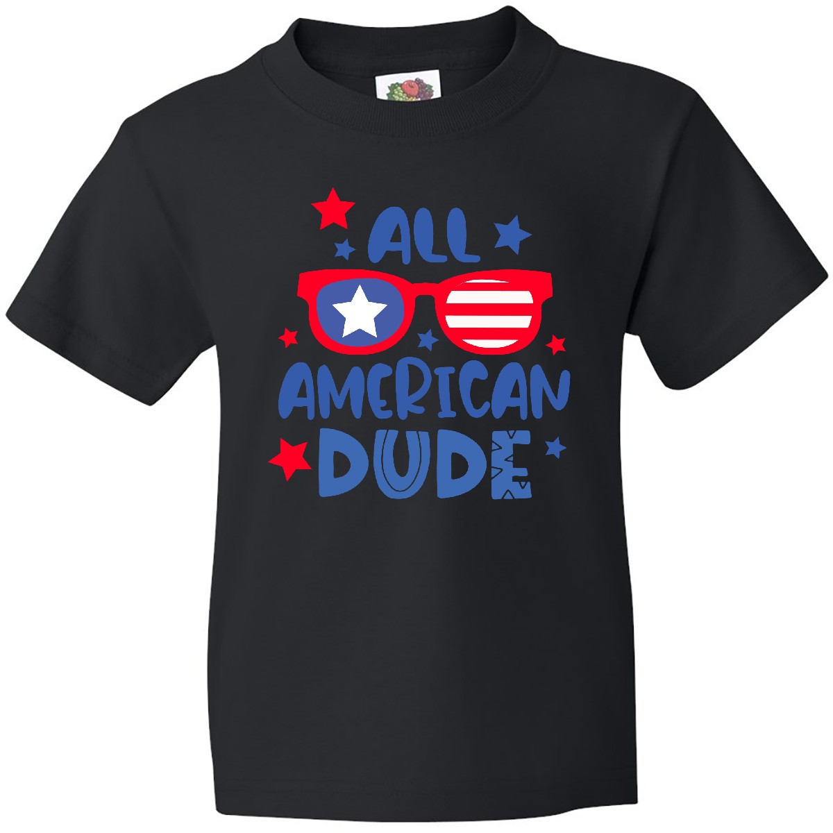 Inktastic 4th Of July All American Dude With Red And Blue Glasses Youth T-Shirt - Picture 2 of 4