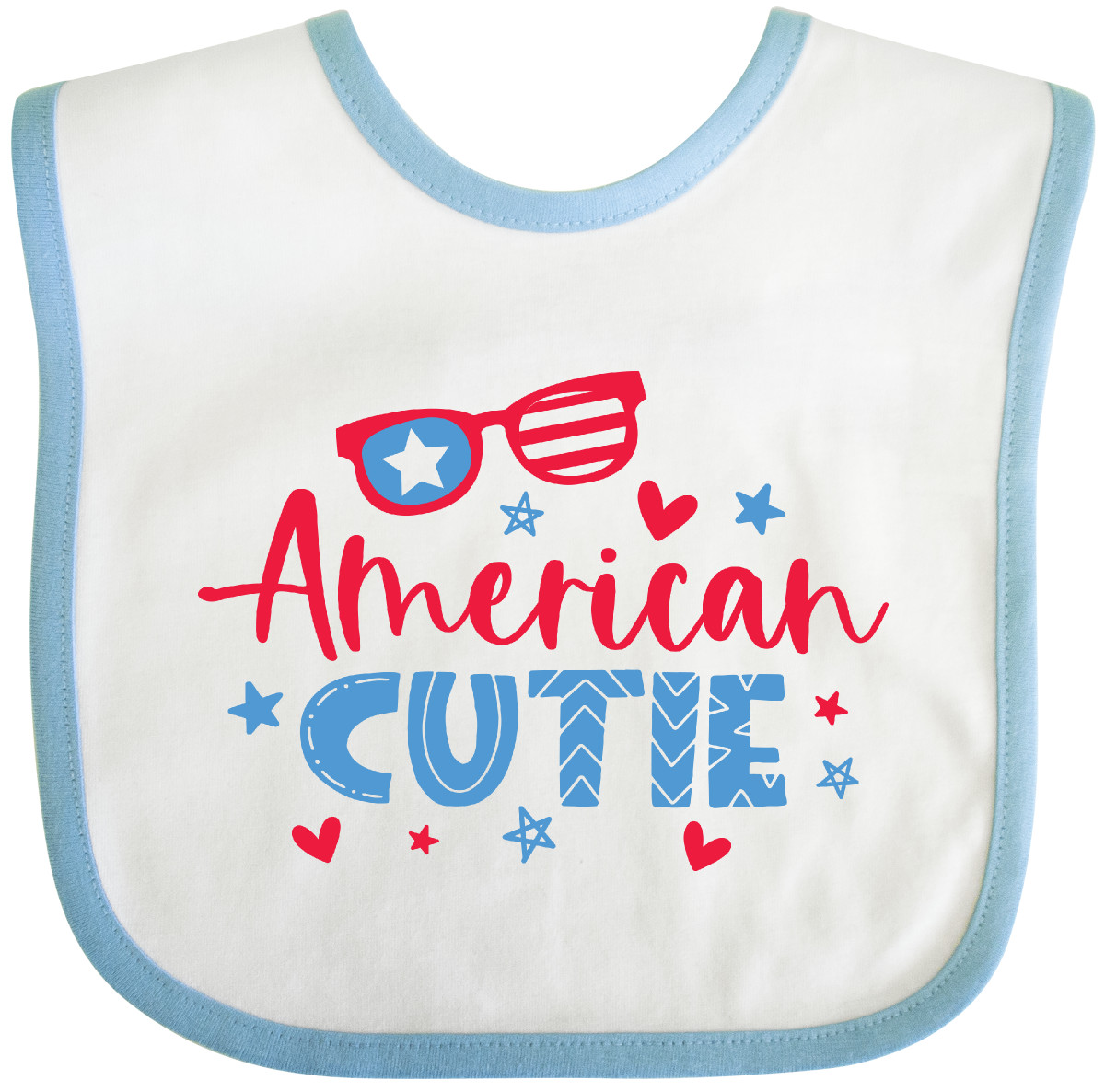 Inktastic 4th Of July American Cutie Red And Blue Stars And Hearts Baby Bib Cute - Picture 6 of 9