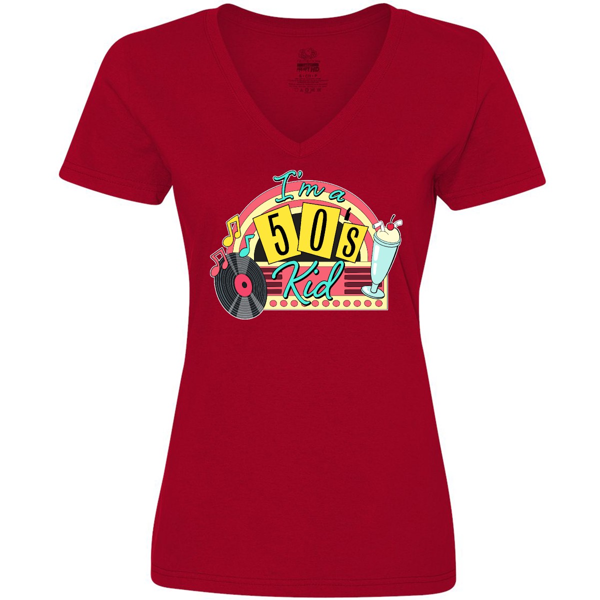 Inktastic I'm A 50's Kid 1950's Style Birthday Jukebox Women's V-Neck T-Shirt Jc