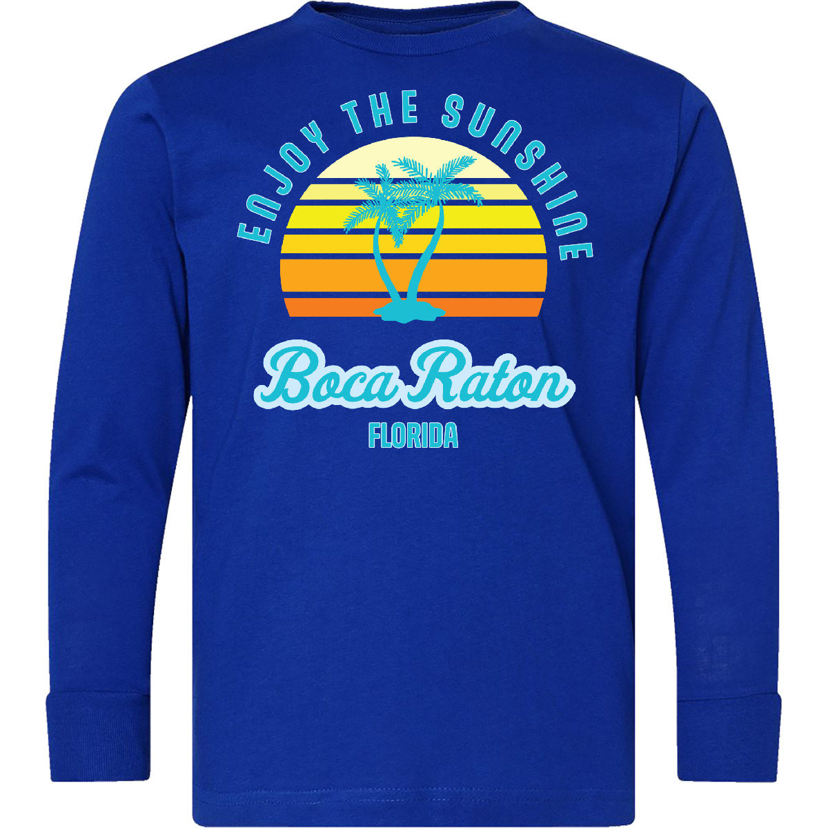 Inktastic Summer Enjoy The Sunshine Boca Raton Florida Youth Long Sleeve T-Shirt - Picture 3 of 3