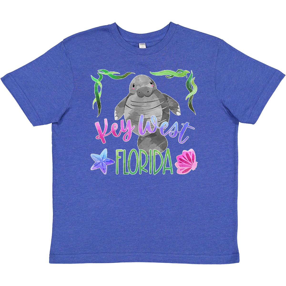 Inktastic Key West Florida Cute Swimming Manatee Youth T-Shirt Summer State City - Picture 7 of 7