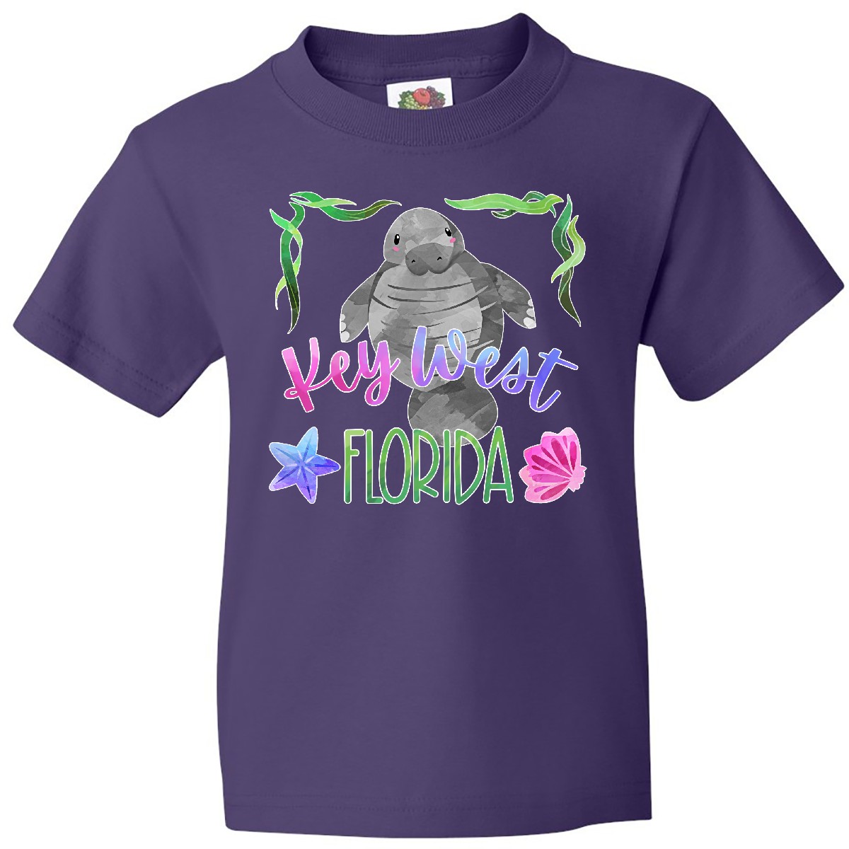 Inktastic Key West Florida Cute Swimming Manatee Youth T-Shirt Summer State City - Picture 5 of 7