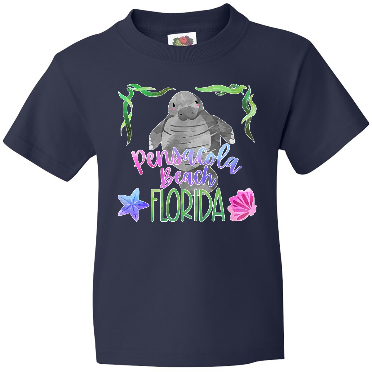 Inktastic Pensacola Beach Florida Cute Swimming Manatee Youth T-Shirt Summer Jc - Picture 3 of 7
