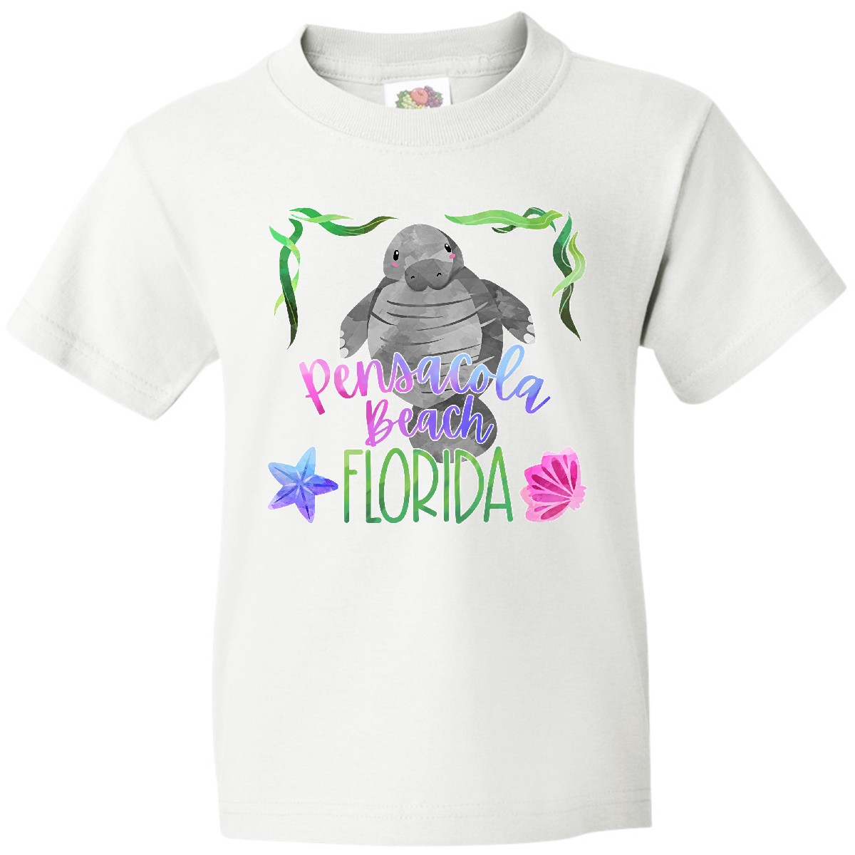 Inktastic Pensacola Beach Florida Cute Swimming Manatee Youth T-Shirt Summer Jc - Picture 7 of 7