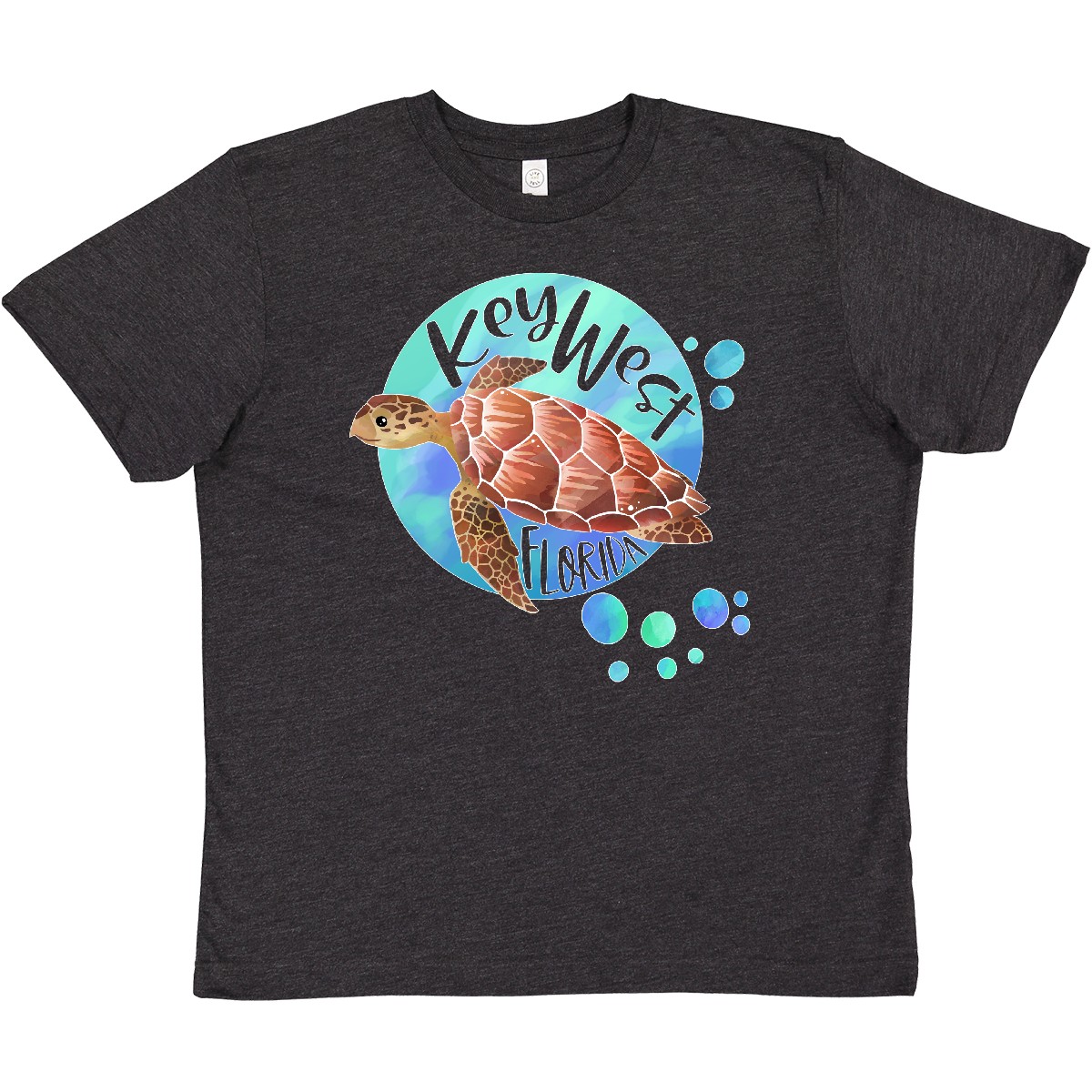 Inktastic Key West, Florida Swimming Sea Turtle With Bubbles Youth T-Shirt Cute - Picture 7 of 9