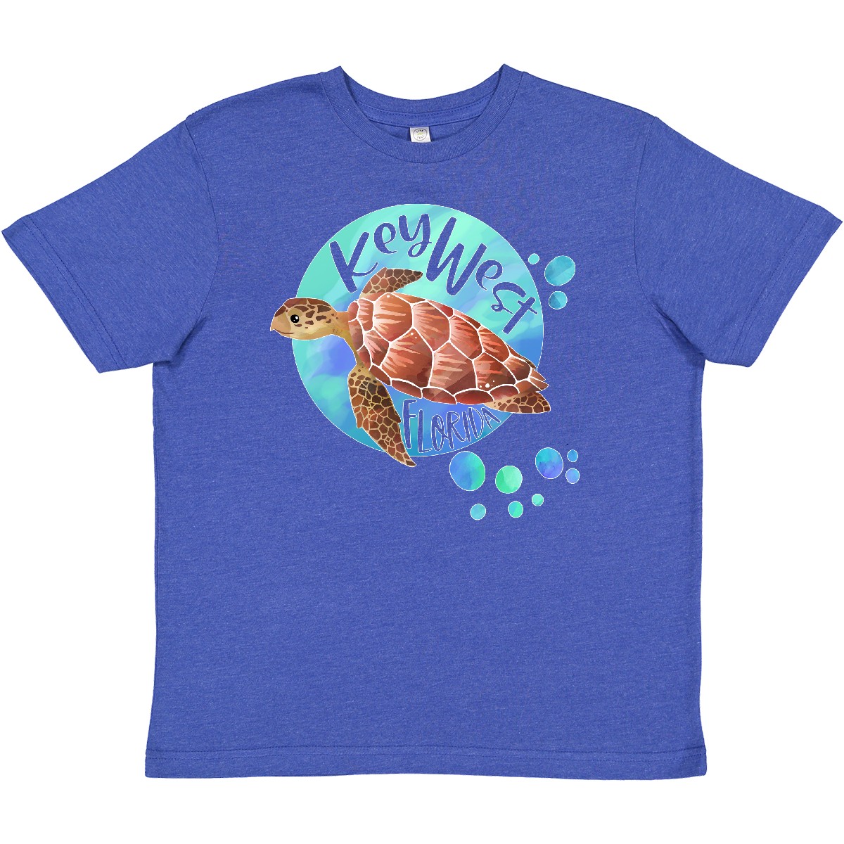 Inktastic Key West, Florida Swimming Sea Turtle With Bubbles Youth T-Shirt Cute - Picture 9 of 9