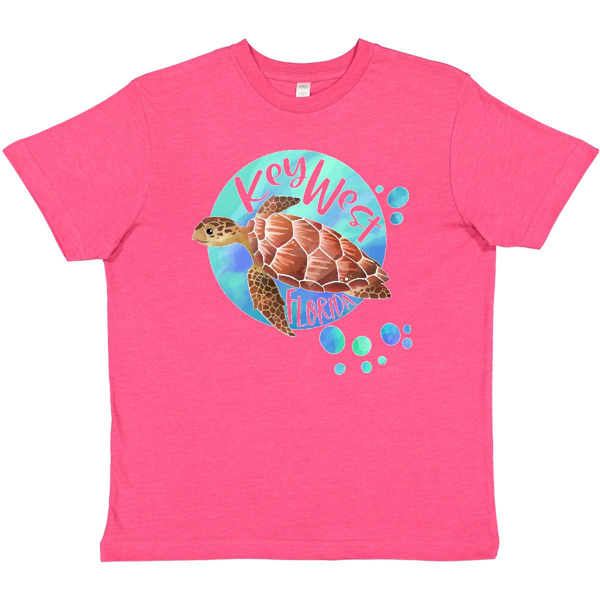 Inktastic Key West, Florida Swimming Sea Turtle With Bubbles Youth T-Shirt Cute - Picture 8 of 9