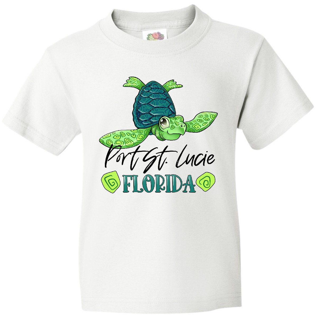 Inktastic Port St. Lucie, Florida Happy Sea Turtle Youth T-Shirt Summer Swirls - Picture 7 of 7