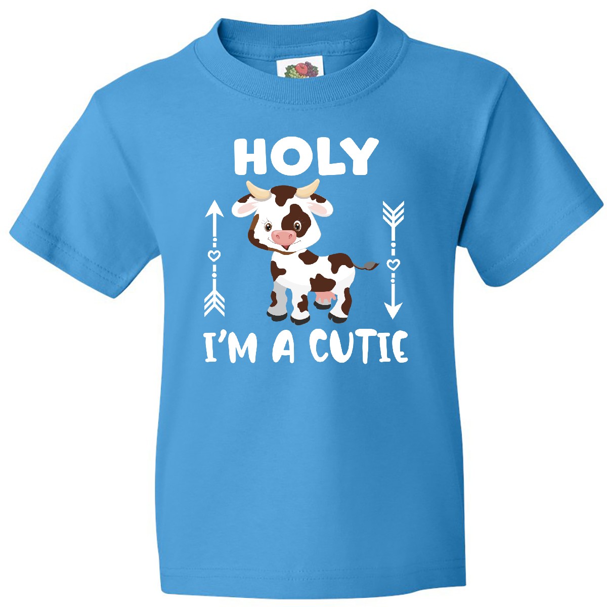 Inktastic I'm A Cutie White And Brown Holstein Cow With Arrows Youth T-Shirt New - Picture 7 of 10