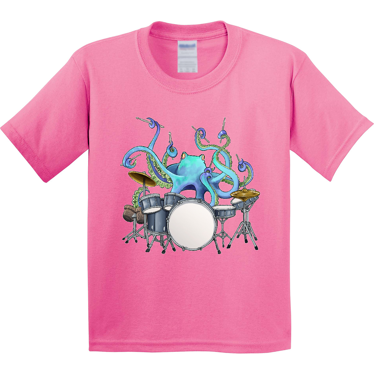 Inktastic Cute Blue Octopus Drumming Youth T-Shirt Sea Life Drums Drummer Drum - Picture 2 of 11