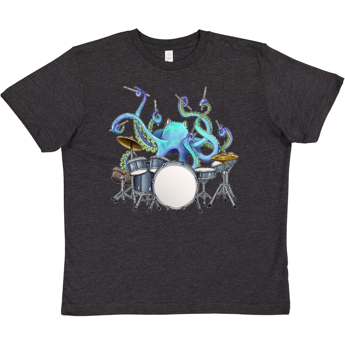 Inktastic Lindo Pulpo Azul Tambores Juveniles Camiseta Vida Marina Tambores Tambor - Imagen 8 de 11