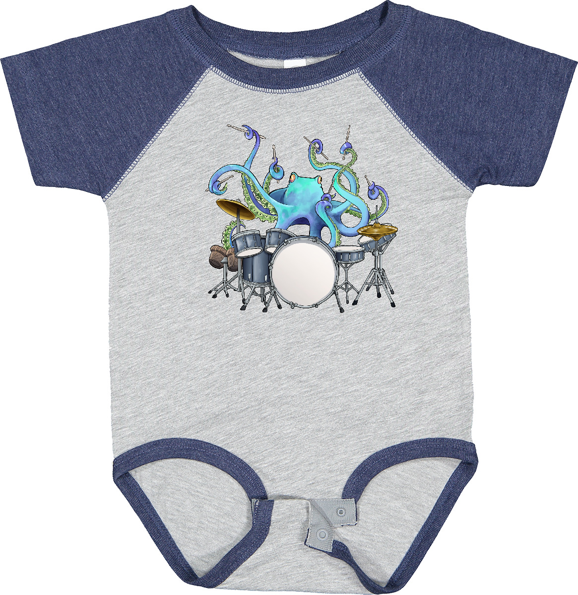 Inktastic Cute Blue Octopus Drumming Baby Bodysuit Sea Life Drums Drummer Drum - Picture 4 of 9