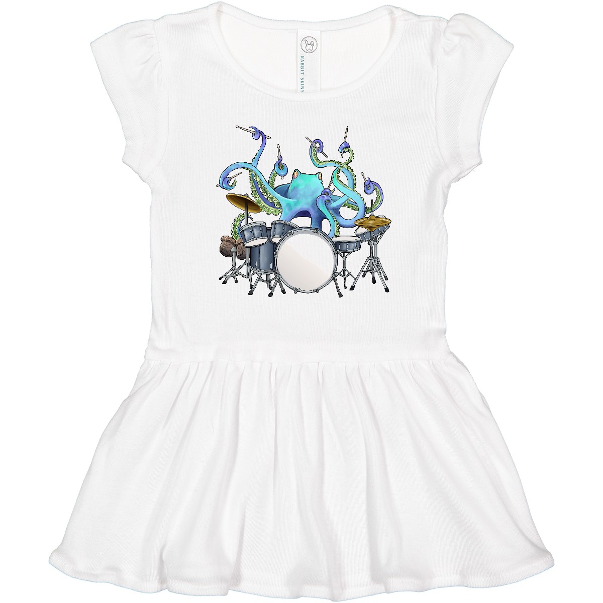 Inktastic Cute Blue Octopus Drumming Toddler Dress Sea Life Drums Drummer Drum - Imagen 6 de 8