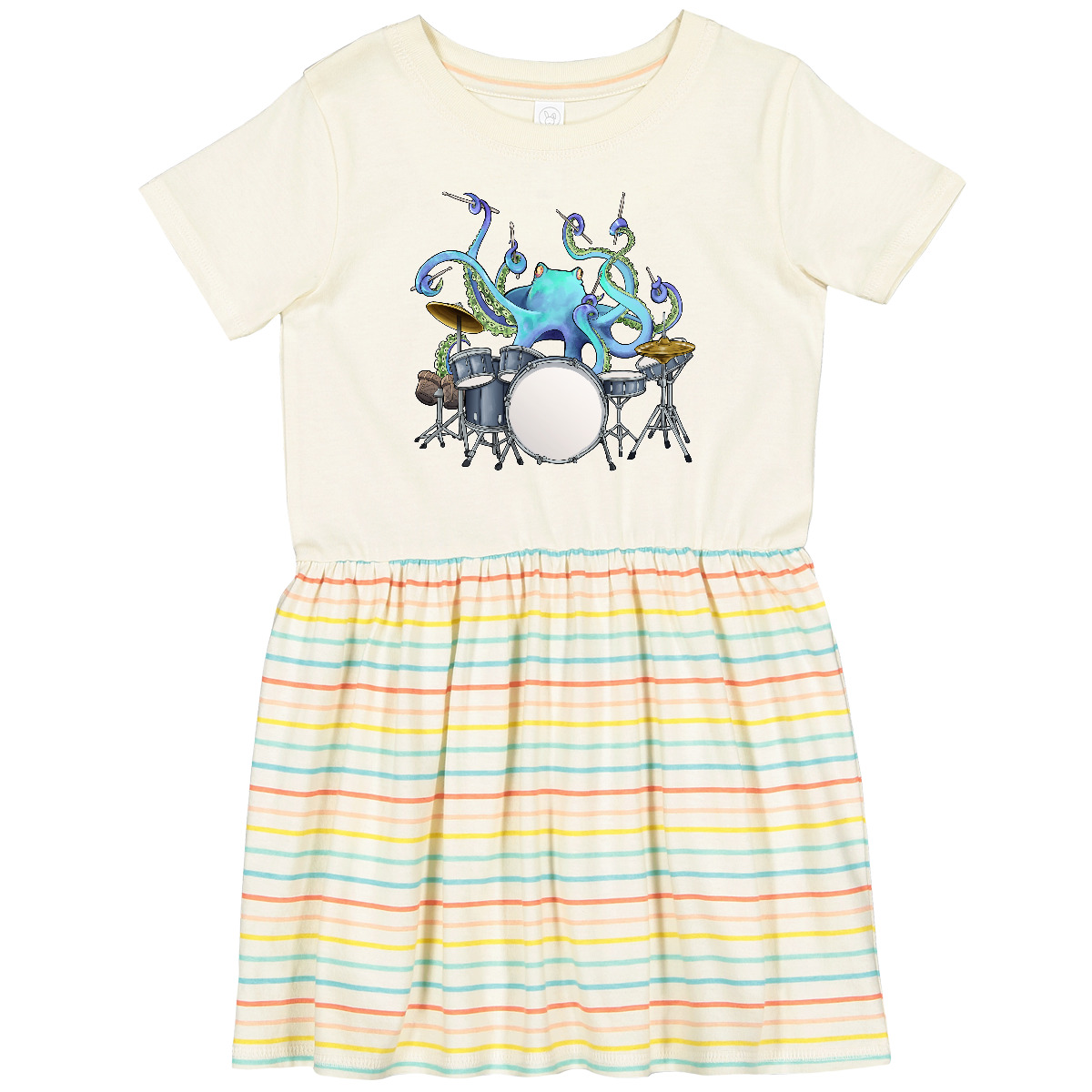 Inktastic Cute Blue Octopus Drumming Toddler Dress Sea Life Drums Drummer Drum - Imagen 4 de 8