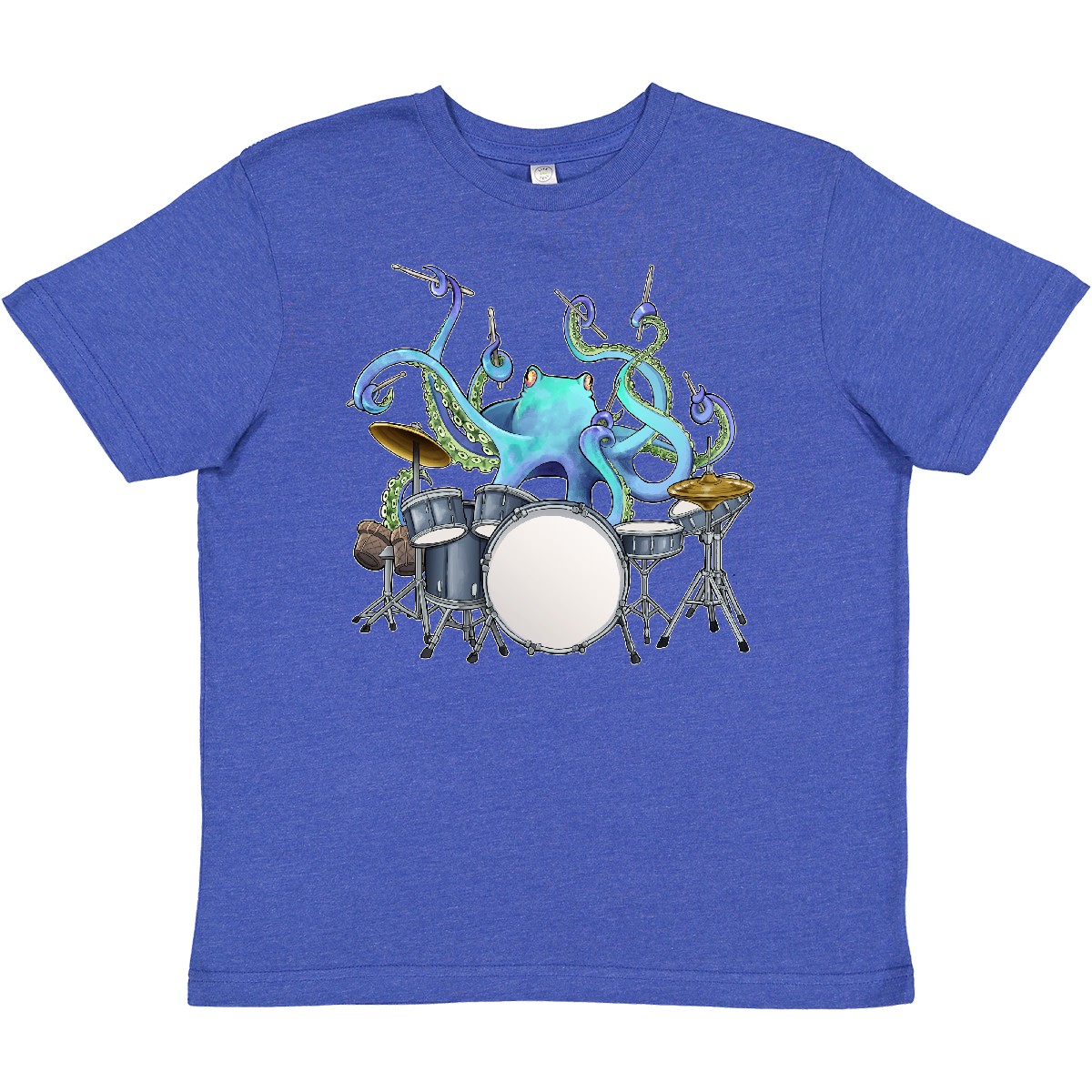 Inktastic Cute Blue Octopus Drumming Youth T-Shirt Sea Life Drums Drummer Drum - Picture 9 of 10