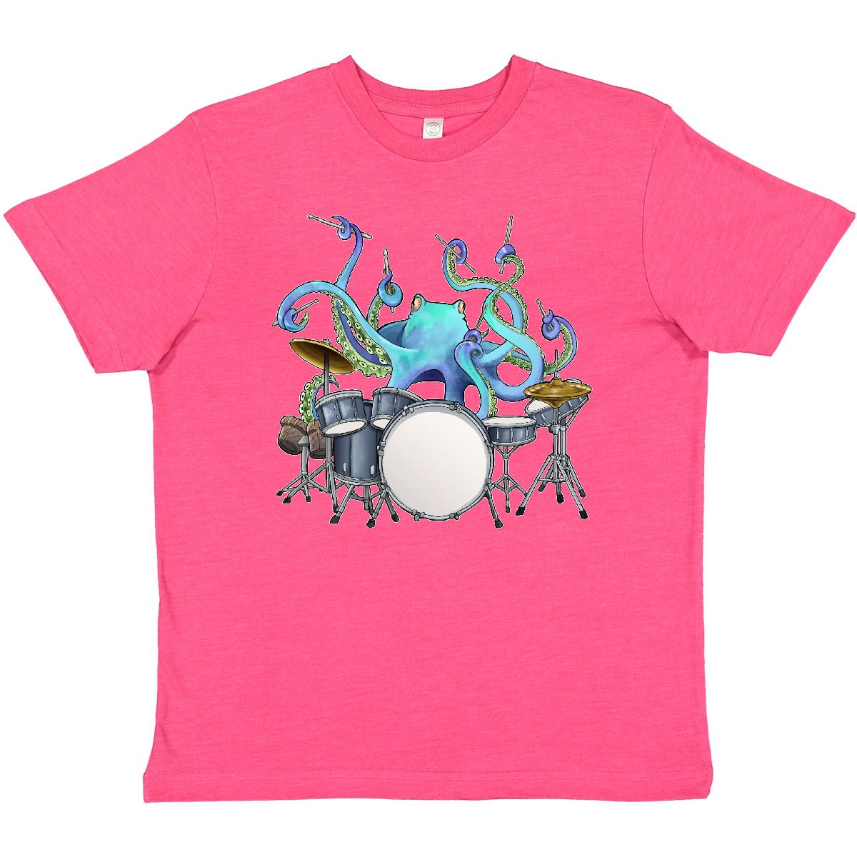 Inktastic Cute Blue Octopus Drumming Youth T-Shirt Sea Life Drums Drummer Drum - Picture 8 of 10