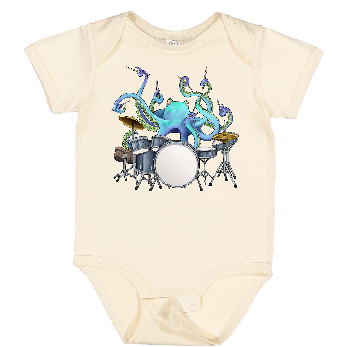Inktastic Cute Blue Octopus Drumming Baby Bodysuit Sea Life Drums Drummer Drum - Picture 7 of 9