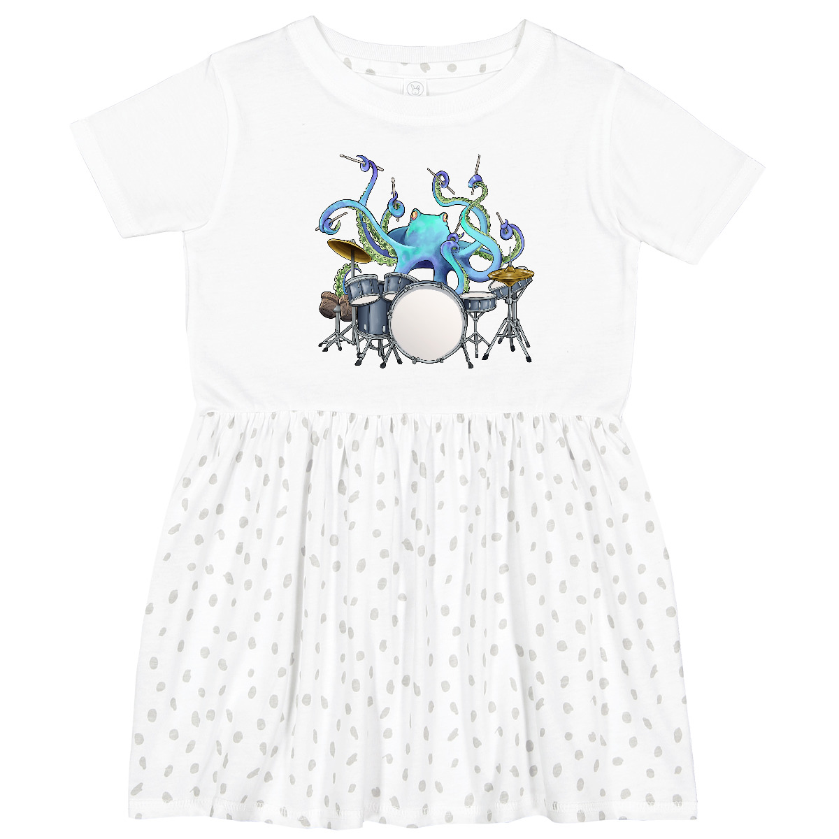 Inktastic Cute Blue Octopus Drumming Toddler Dress Sea Life Drums Drummer Drum - Imagen 7 de 8