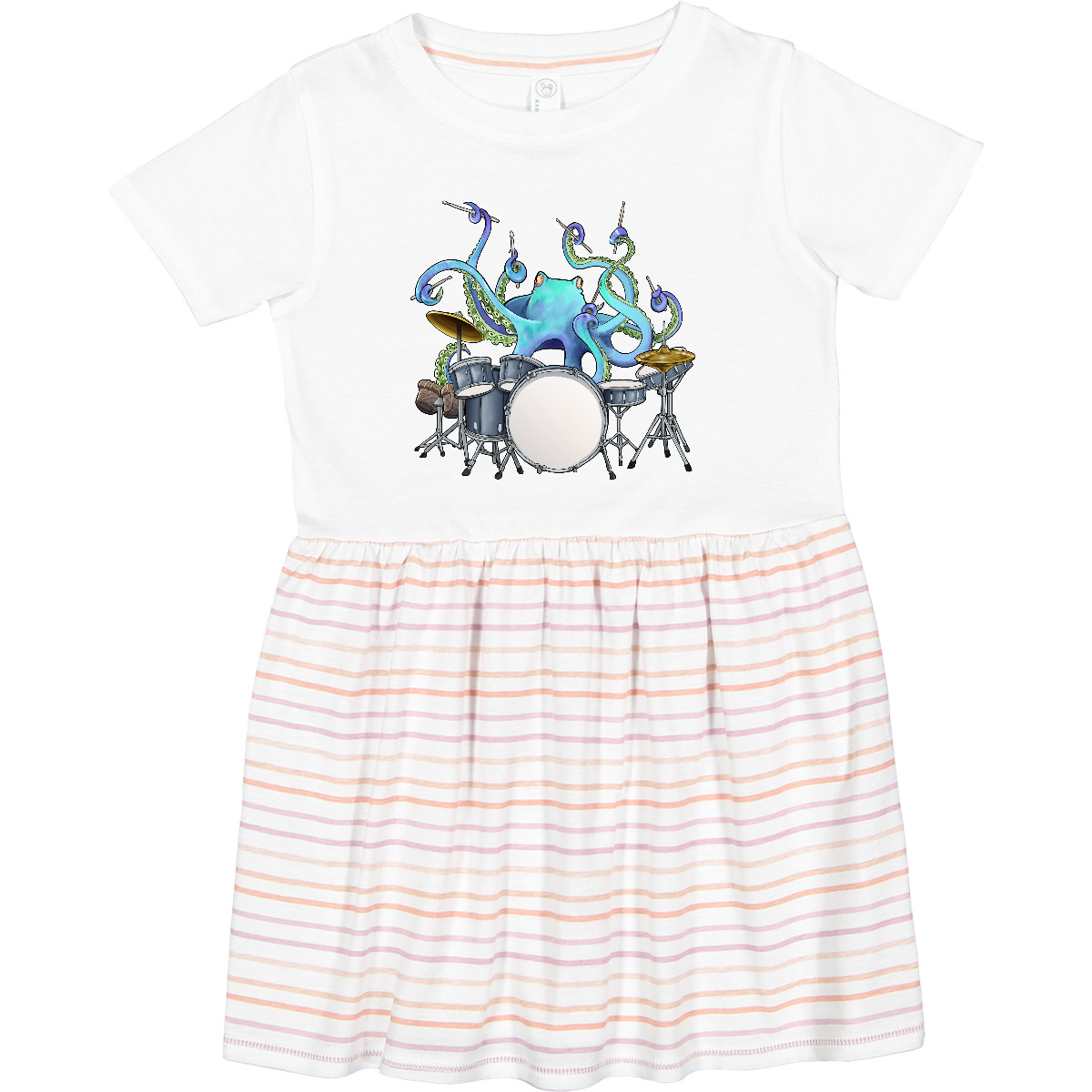 Inktastic Cute Blue Octopus Drumming Toddler Dress Sea Life Drums Drummer Drum - Imagen 8 de 8
