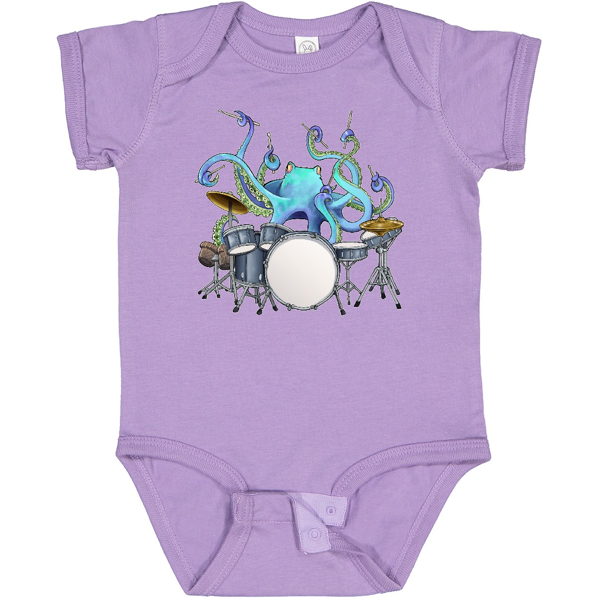 Inktastic Cute Blue Octopus Drumming Baby Bodysuit Sea Life Drums Drummer Drum - Picture 6 of 9