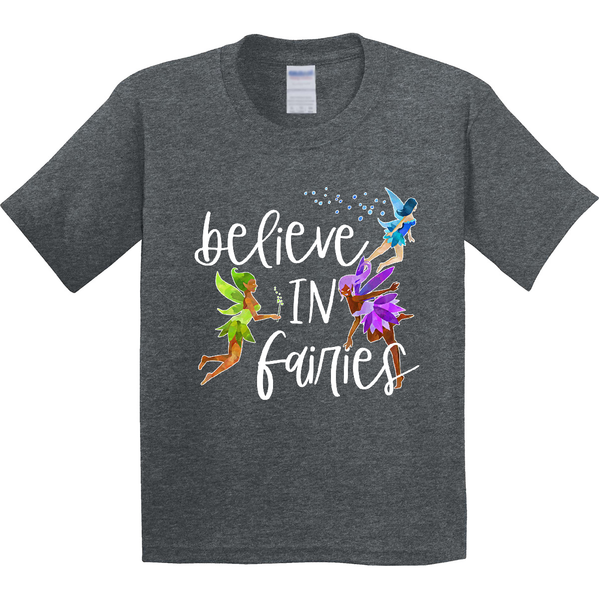 Inktastic Believe In Fairies Youth T-Shirt Green Purple Blue Belief Wings Fun - Picture 7 of 8