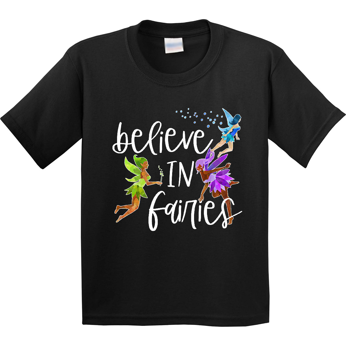Inktastic Believe In Fairies Youth T-Shirt Green Purple Blue Belief Wings Fun - Picture 2 of 8
