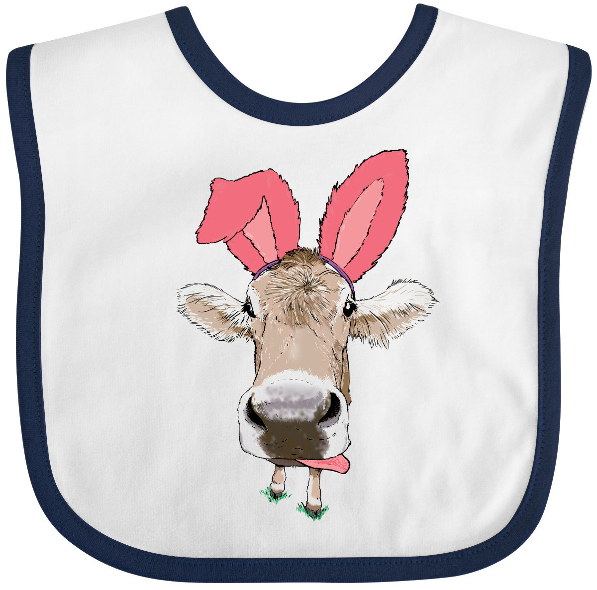 Inktastic Funny Easter Cow In Pink Ears Baby Bib Animals Bull Bunny Closeup Moo