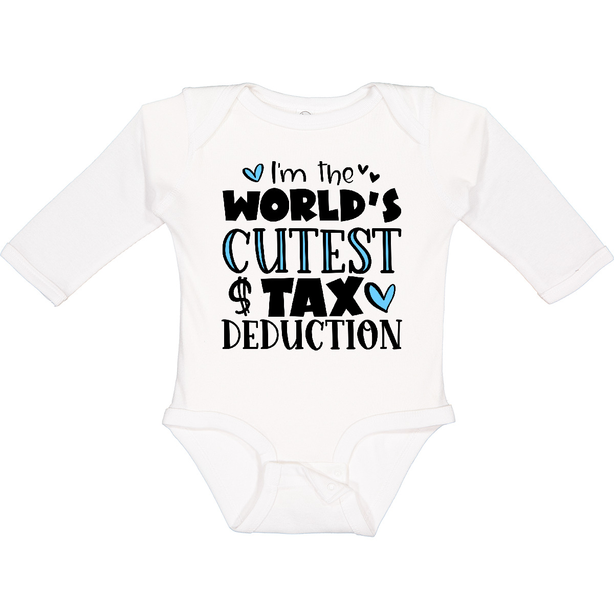 Inktastic I'm The World's Cutest Tax Deduction Blue Hearts Long Sleeve Creeper - Picture 8 of 8