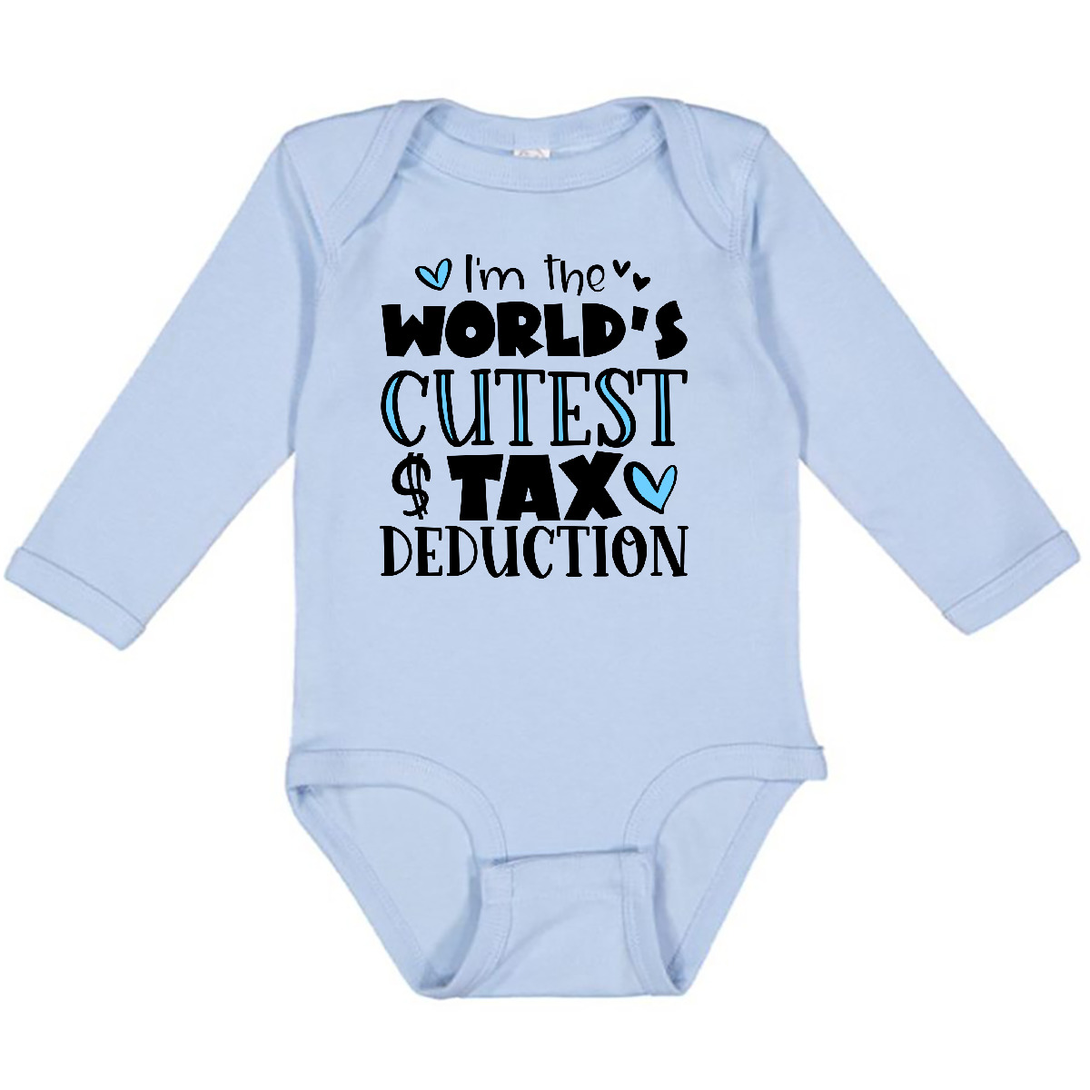 Inktastic I'm The World's Cutest Tax Deduction Blue Hearts Long Sleeve Creeper - Picture 2 of 8