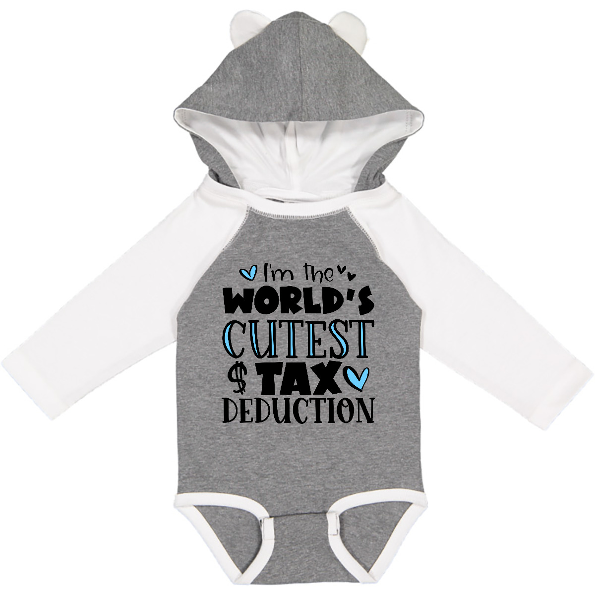 Inktastic I'm The World's Cutest Tax Deduction Blue Hearts Long Sleeve Creeper - Picture 3 of 8