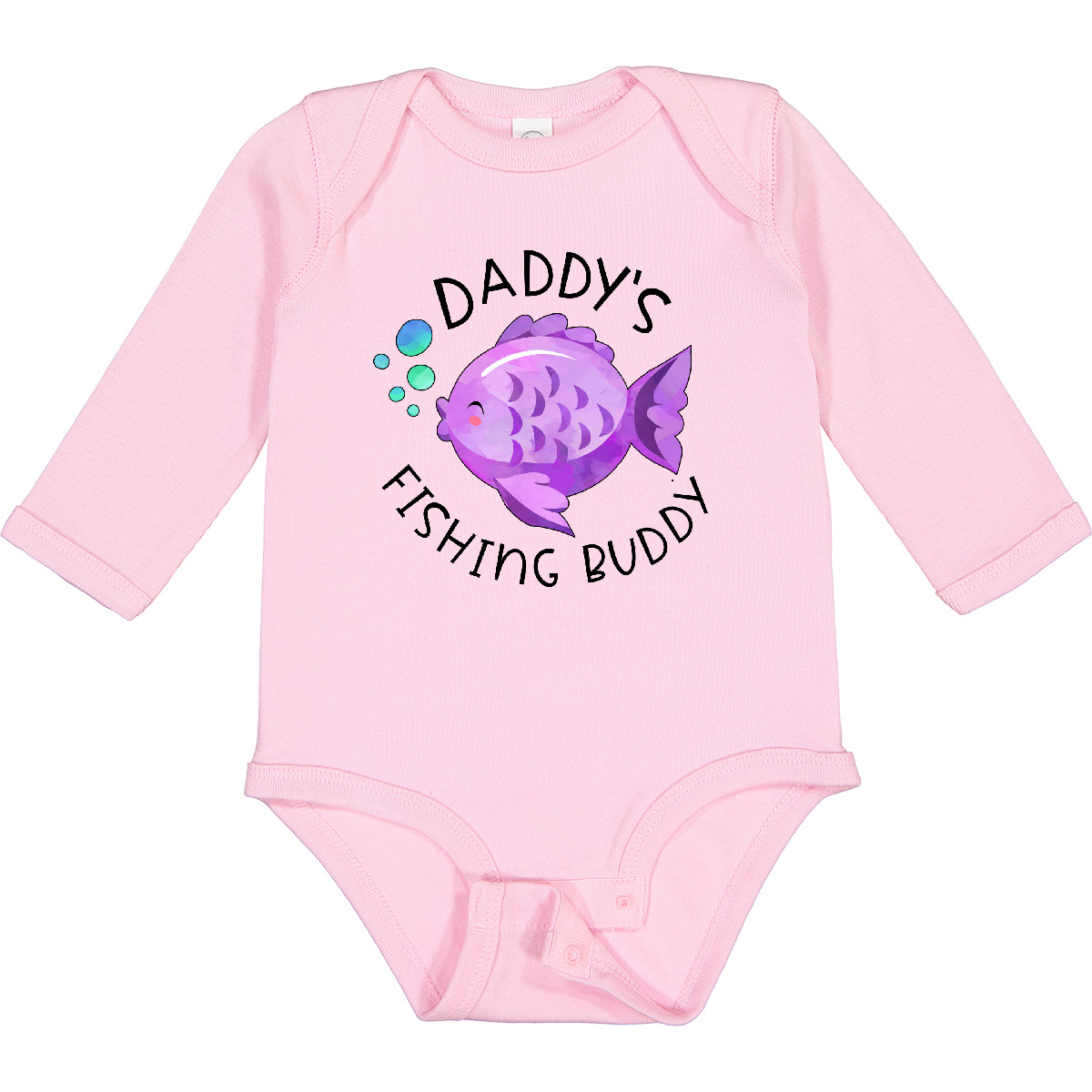 Inktastic Daddy's Fishing Buddy With Cute Purple Fish Long Sleeve Creeper Kids - Bild 7 von 7