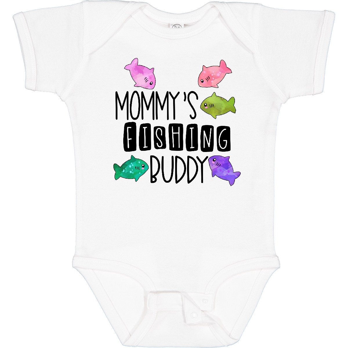 Inktastic Mommy's Fishing Buddy With Colorful Fish Baby Bodysuit Kids Momy Mom - Picture 9 of 10