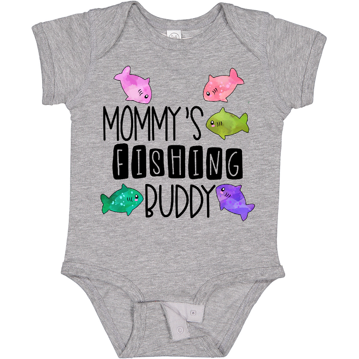 Inktastic Mommy's Fishing Buddy With Colorful Fish Baby Bodysuit Kids Momy Mom - Picture 4 of 10