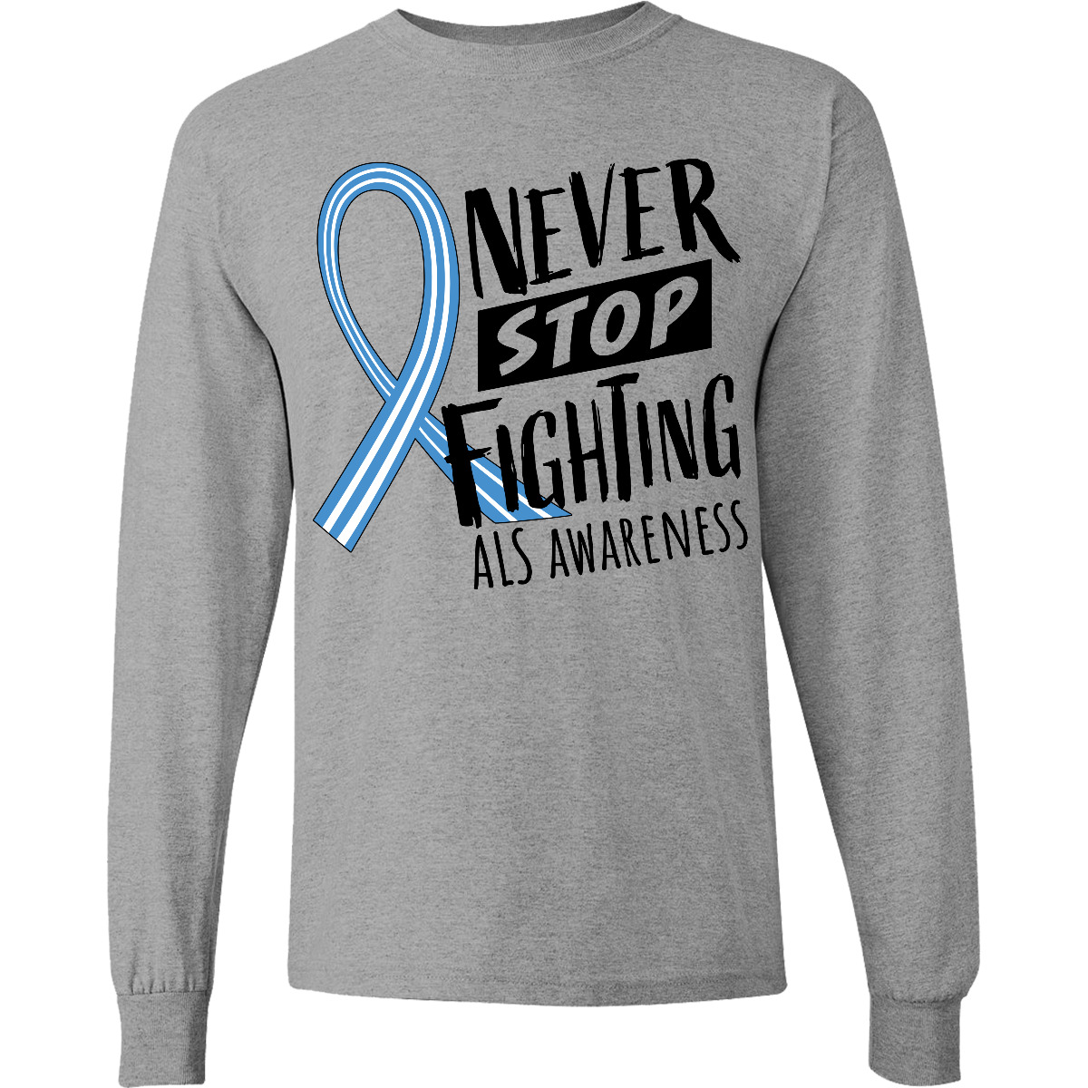 Inktastic Never Stop Fighting ALS Awareness Long Sleeve T-Shirt Lou Gehrig Blue