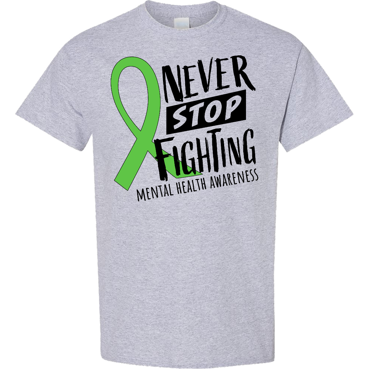 Inktastic Never Stop Fighting Mental Health Awareness Green Ribbon T-Shirt Fight