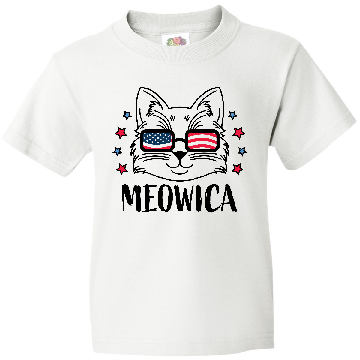 Inktastic 4th Of July Meowica Cat In Flag Sunglasses Youth T-Shirt Fourth Day - Picture 8 of 8