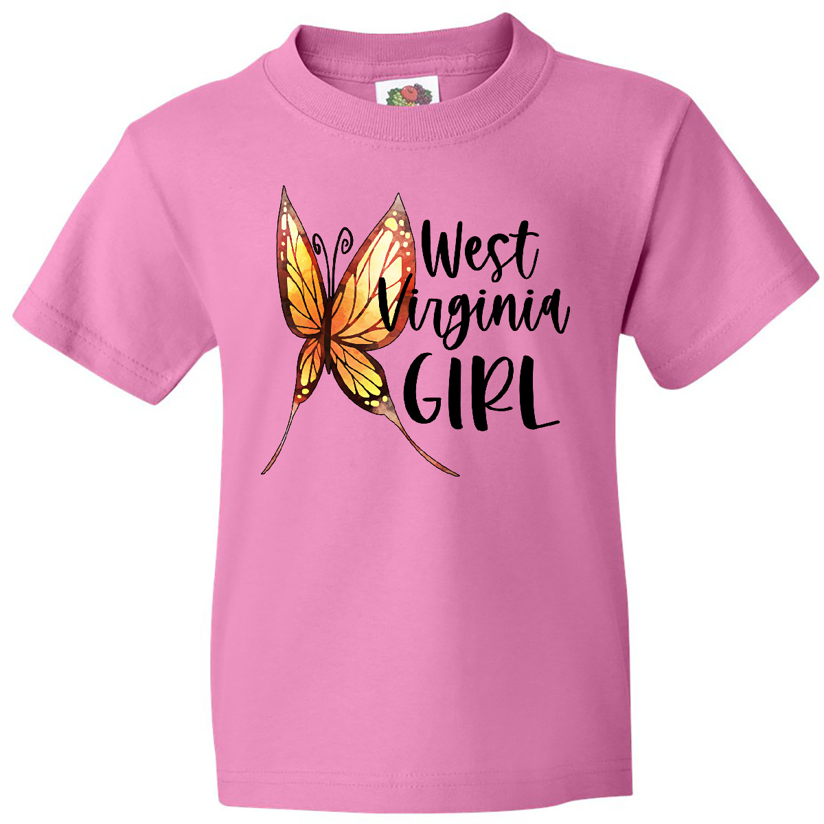 Inktastic West Virginia Girl- Butterfly Youth T-Shirt State Home Charleston Gift - Picture 2 of 7