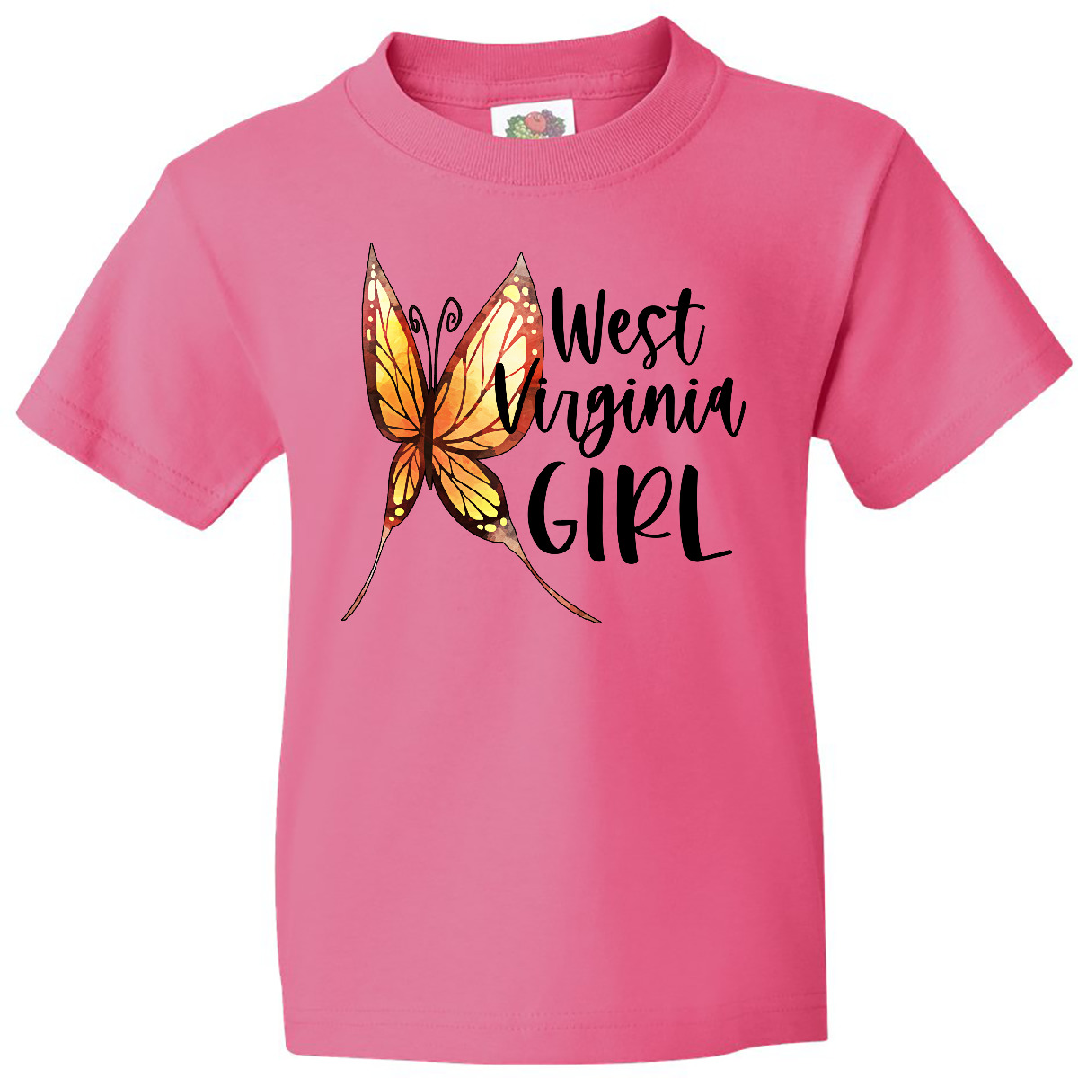Inktastic West Virginia Girl- Butterfly Youth T-Shirt State Home Charleston Gift - Picture 4 of 7