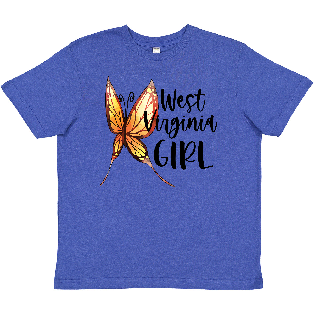Inktastic West Virginia Girl- Butterfly Youth T-Shirt State Home Charleston Gift - Picture 6 of 7