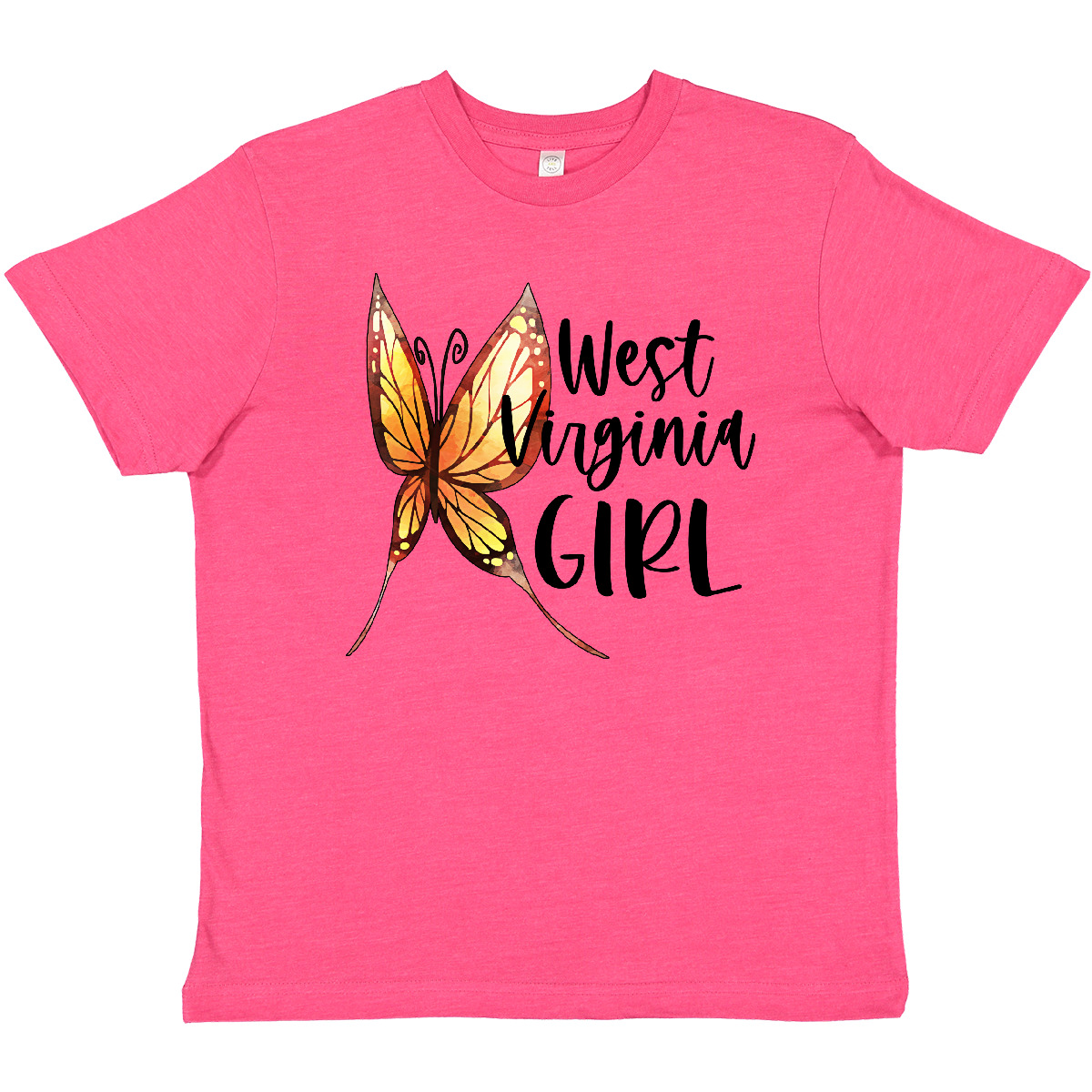 Inktastic West Virginia Girl- Butterfly Youth T-Shirt State Home Charleston Gift - Picture 5 of 7