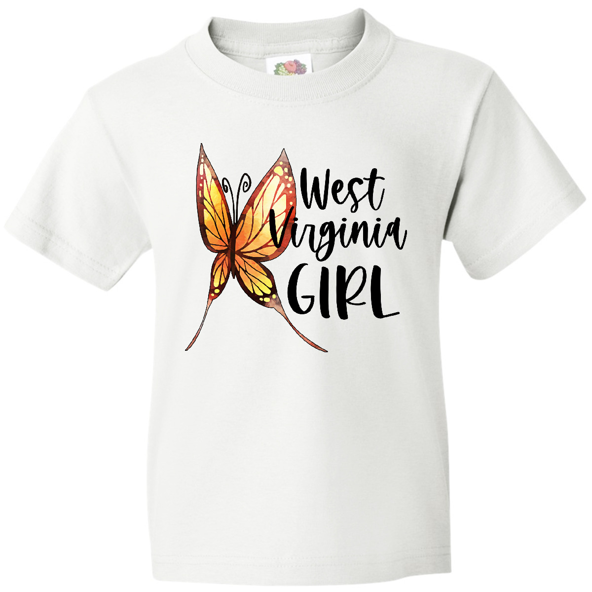 Inktastic West Virginia Girl- Butterfly Youth T-Shirt State Home Charleston Gift - Picture 7 of 7