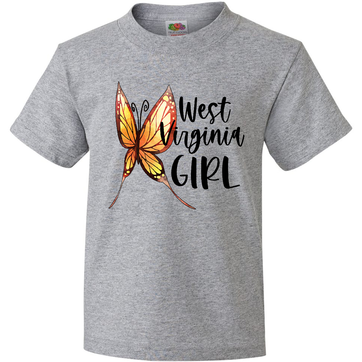 Inktastic West Virginia Girl- Butterfly Youth T-Shirt State Home Charleston Gift - Picture 3 of 7
