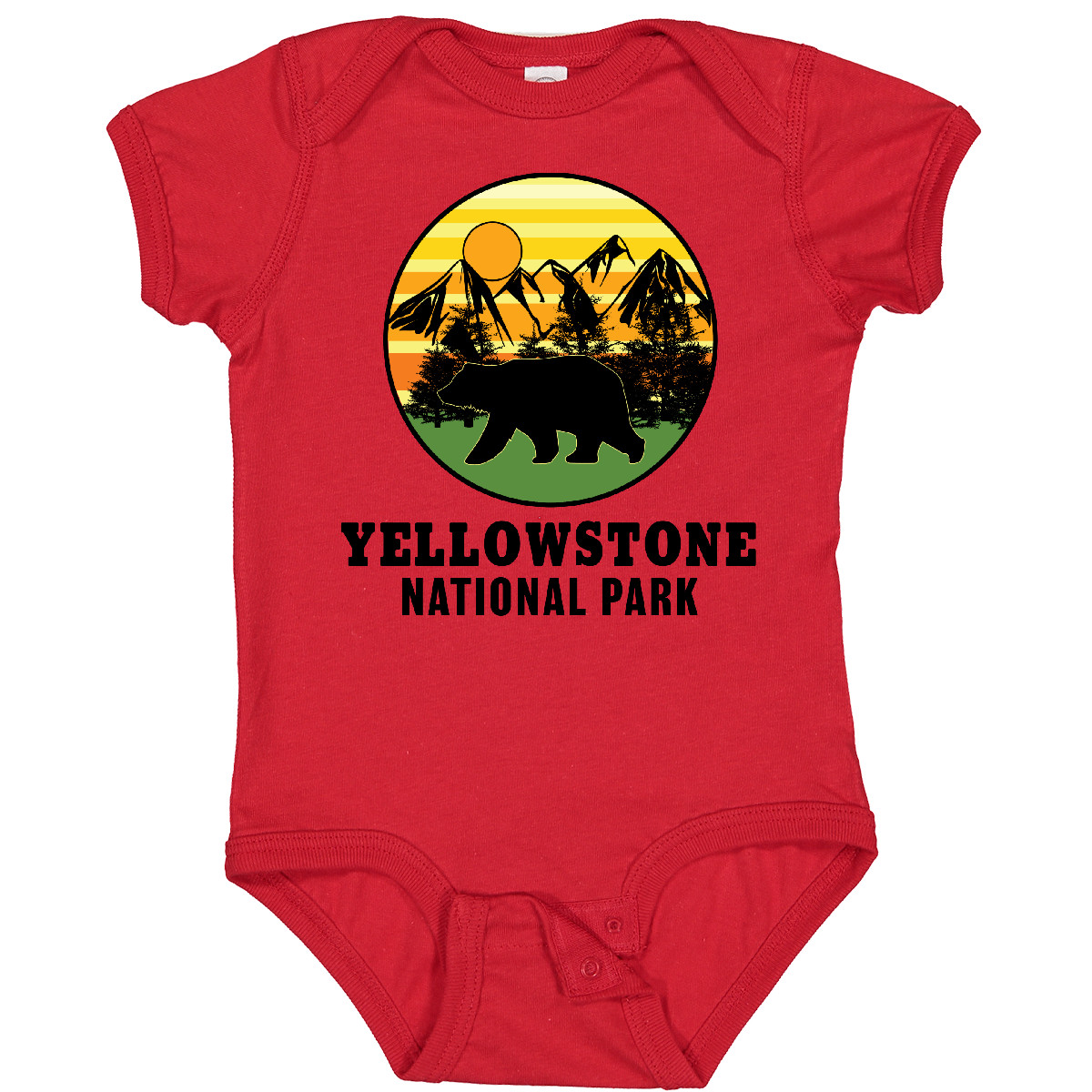 Inktastic Yellowstone National Park With Bear Mountains And Trees Baby Bodysuit - Picture 6 of 8
