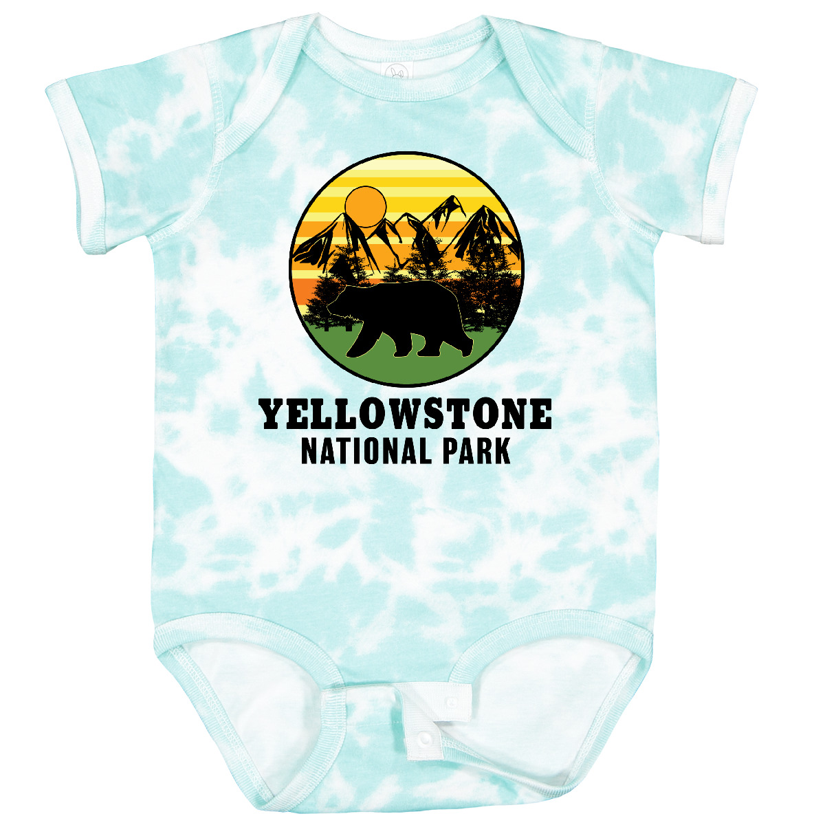 Inktastic Yellowstone National Park With Bear Mountains And Trees Baby Bodysuit - Picture 7 of 8