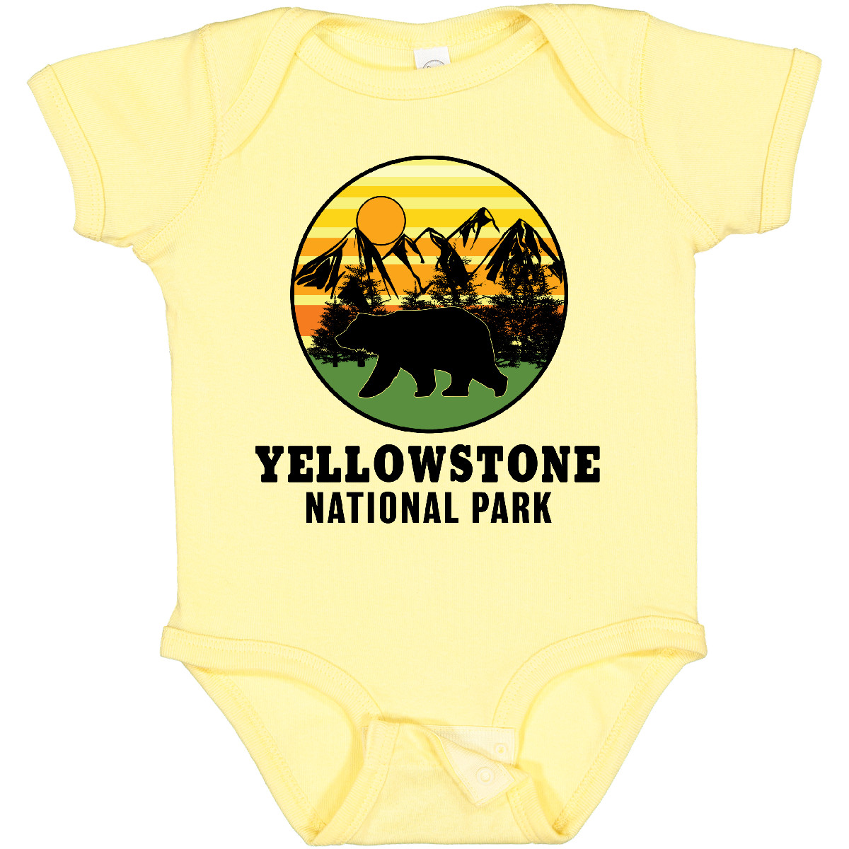 Inktastic Yellowstone National Park With Bear Mountains And Trees Baby Bodysuit - Picture 2 of 8