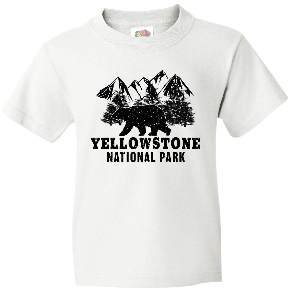 Inktastic Yellowstone National Park With Bear Mountains And Trees Youth T-Shirt - Picture 7 of 7